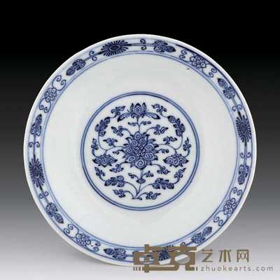 清乾隆 青花缠枝花盘 直径16cm